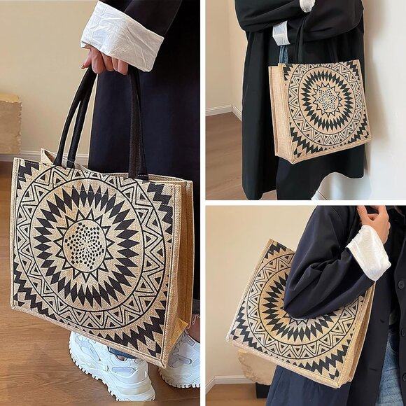 Women Yellow01 14''x12'' Large Tote Bag with Laminated Interior and Soft Handles - Picture 3 of 7